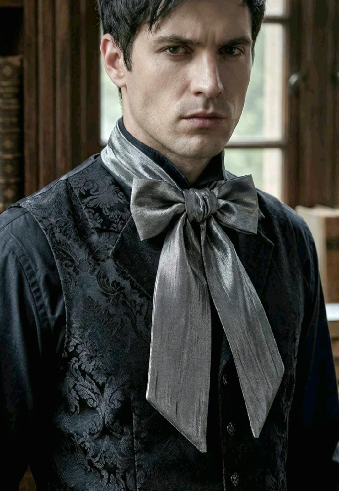 Silver Grey Crinkle Silky Cravat Bow Tie - Steampunk, Victorian, Wedding, Gothic, Races - Oh My Gothness