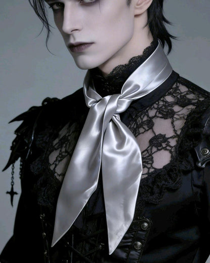 Silver Grey Satin Neckerchief Scarf - Unisex Wedding Races Ladies Steampunk - Oh My Gothness