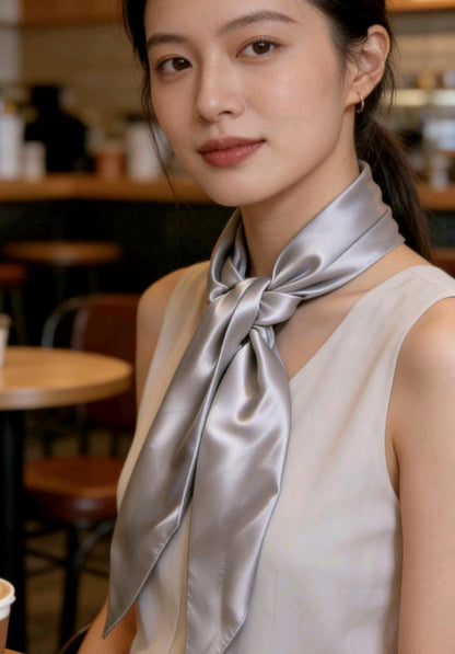 Silver Grey Satin Neckerchief Scarf - Unisex Wedding Races Ladies Steampunk - Oh My Gothness