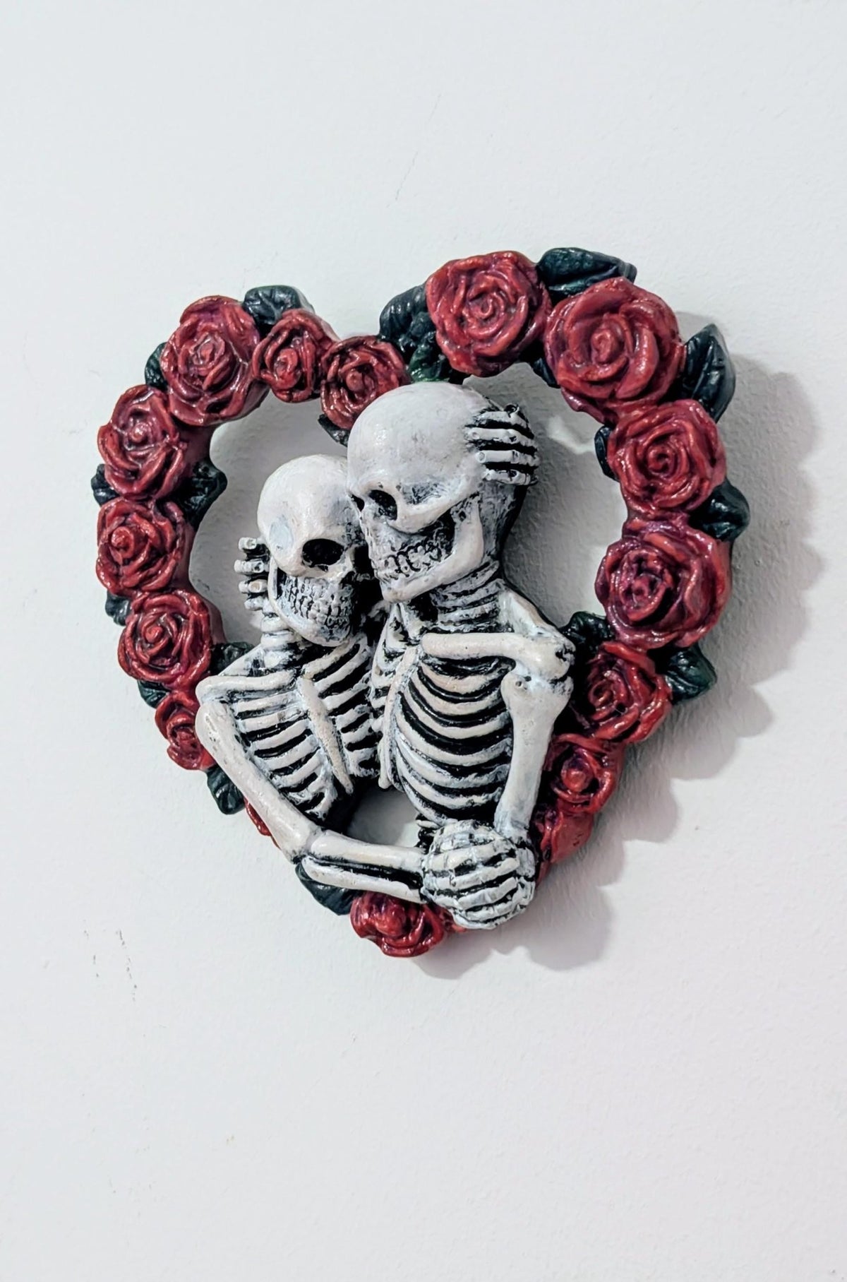 Skeleton Lovers in heart made of red rose Hand made and painted. Gothic wall decor wedding gift romantic goth couples house warming present - Oh My Gothness