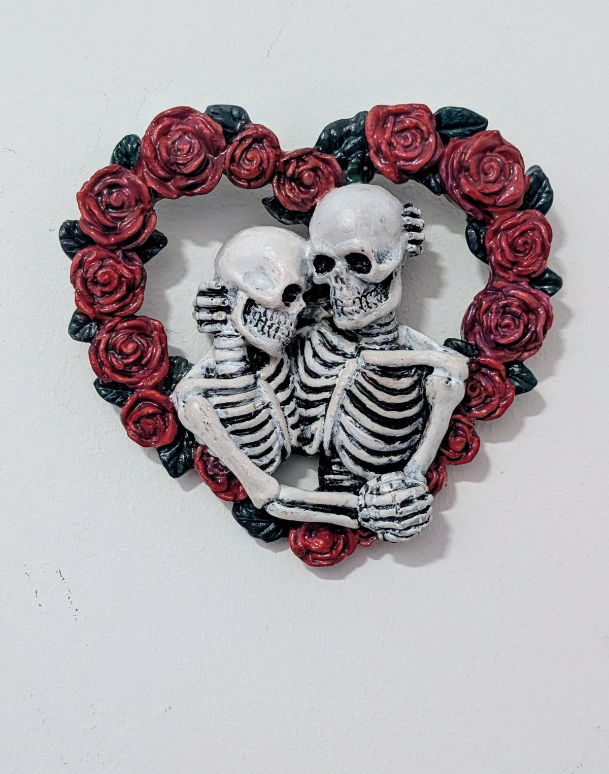 Skeleton Lovers in heart made of red rose Hand made and painted. Gothic wall decor wedding gift romantic goth couples house warming present - Oh My Gothness