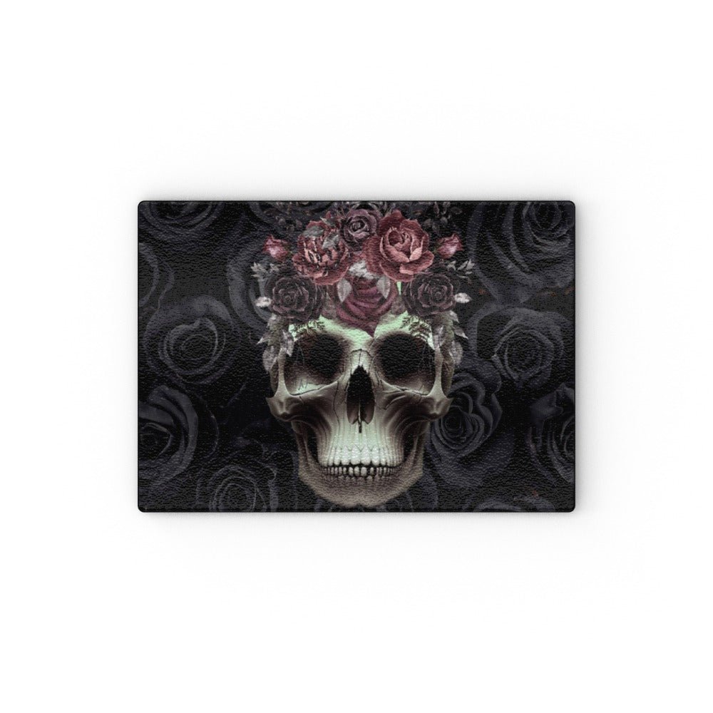 Skull and Flower Crown Glass Chopping Board - Oh My Gothness