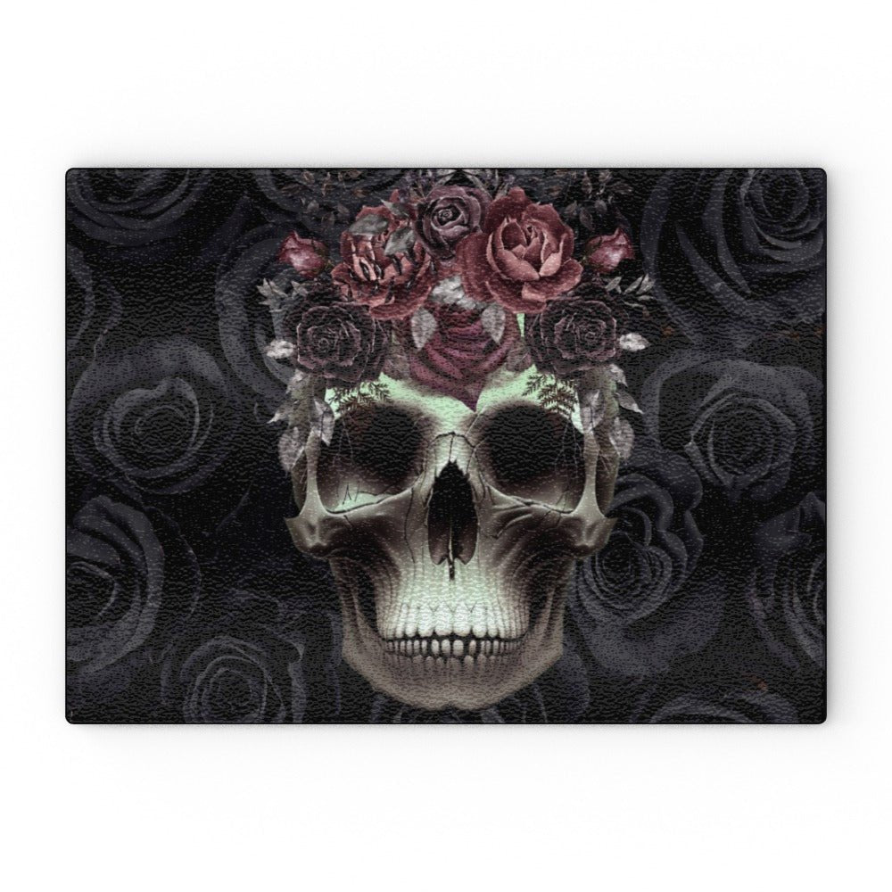 Skull and Flower Crown Glass Chopping Board - Oh My Gothness