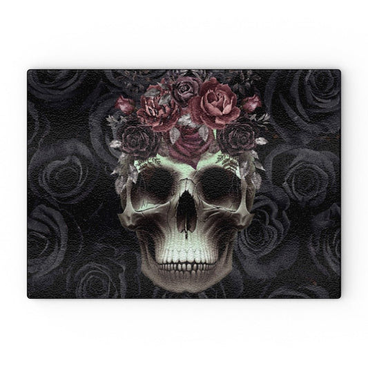 Skull and Flower Crown Glass Chopping Board - Oh My Gothness