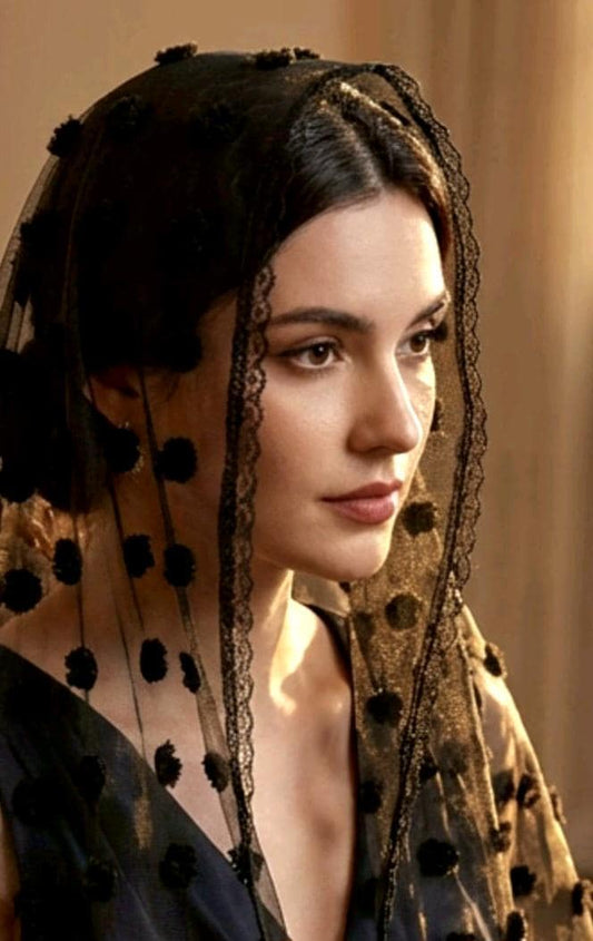 Small Black Dobby Lace Triangle Veil Mantilla Catholic Whitby Gothic Bride - Oh My Gothness