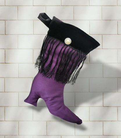 Stiletto Boot Christmas Stocking: Purple, Black Velvet, Tassels - Oh My Gothness