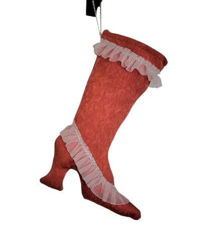 Stiletto Heel Christmas Stocking, Red Jacquard with Lace Trim - Oh My Gothness