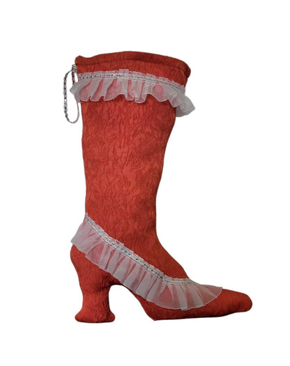 Stiletto Heel Christmas Stocking, Red Jacquard with Lace Trim - Oh My Gothness