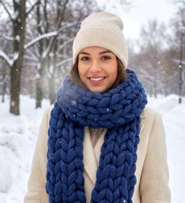 Super Chunky Scarf Mammoth Wool Navy Blue Cosy Cowl Free Size NK7 - Oh My Gothness