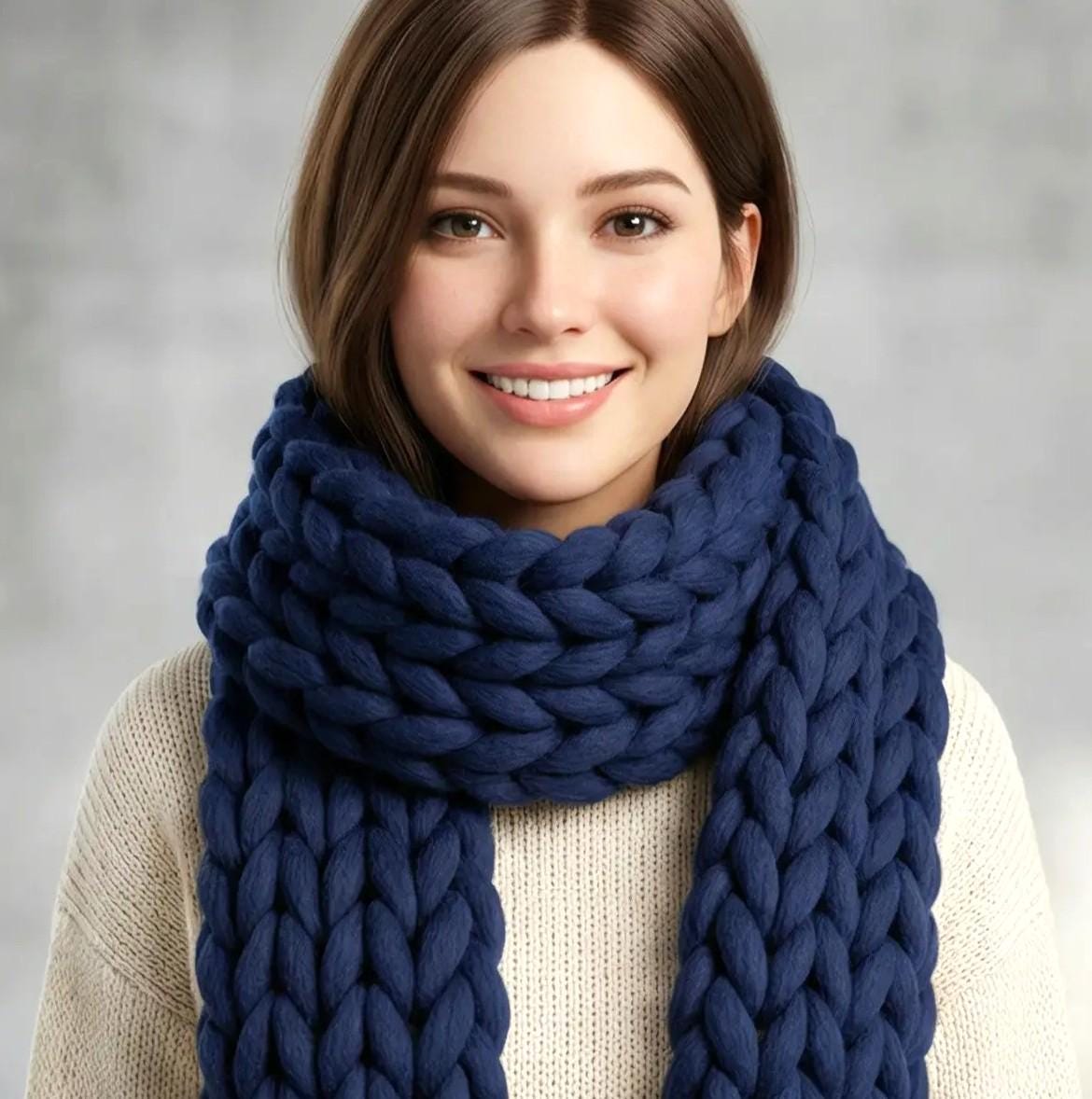 Super Chunky Scarf Mammoth Wool Navy Blue Cosy Cowl Free Size NK7 - Oh My Gothness