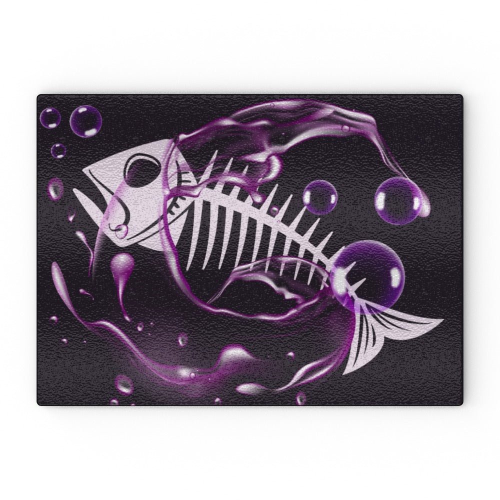 Tempered Glass Chopping Board Purple Fish Skeleton - Oh My Gothness