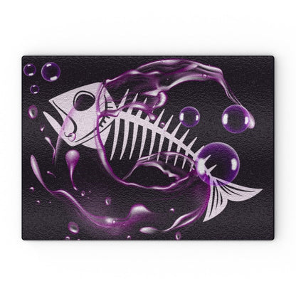 Tempered Glass Chopping Board Purple Fish Skeleton - Oh My Gothness