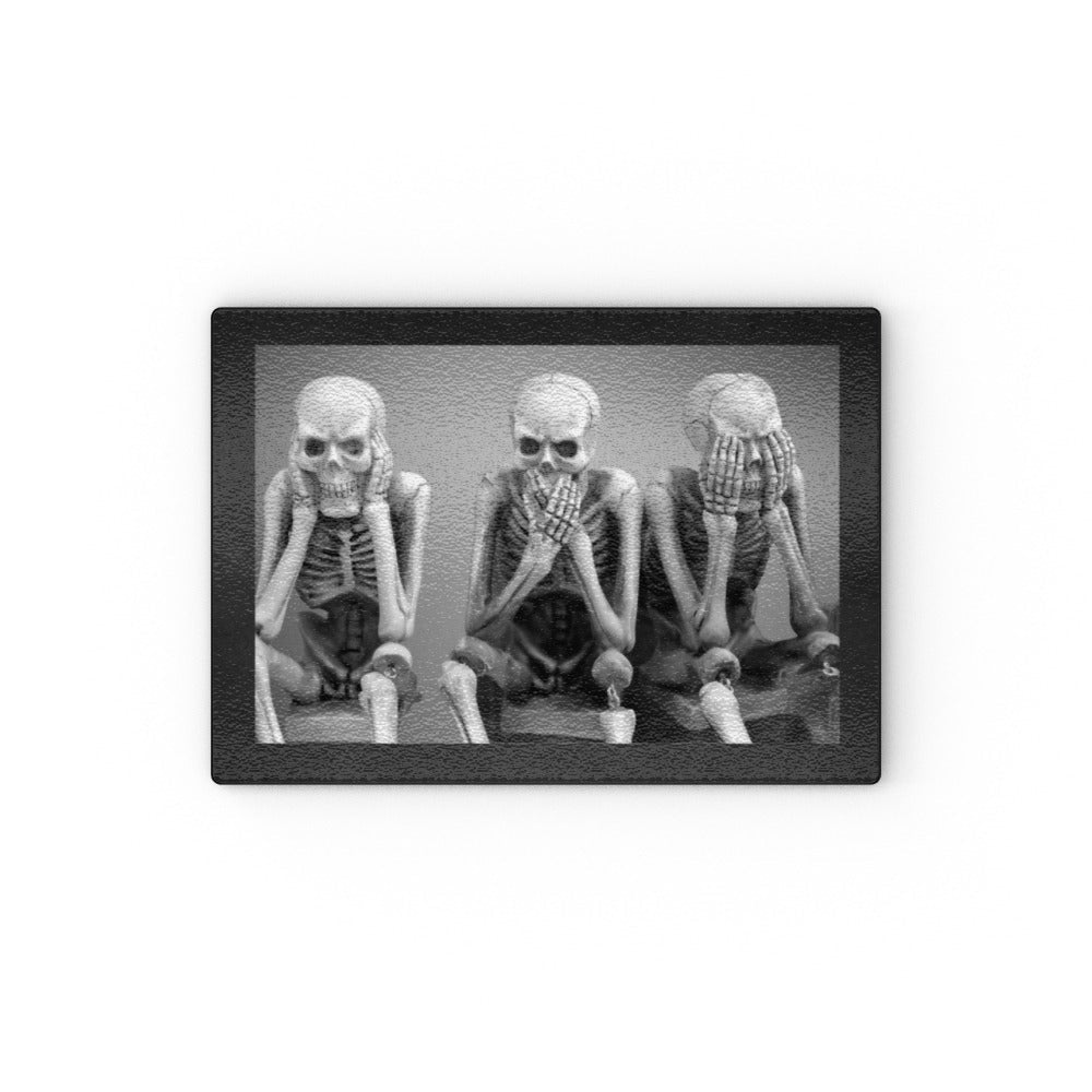 Three Wise Skeletons Glass Chopping Board - Oh My Gothness
