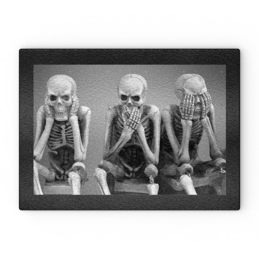 Three Wise Skeletons Glass Chopping Board - Oh My Gothness