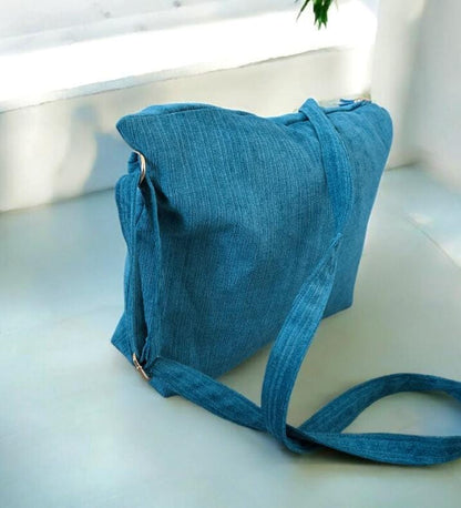 Turquoise Blue Velvet Chenille OOAK Shoulder Crossbody Bag Fully Lined With Zip - Oh My Gothness