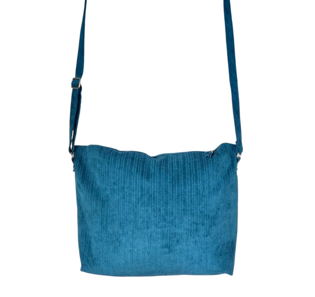Turquoise Blue Velvet Chenille OOAK Shoulder Crossbody Bag Fully Lined With Zip - Oh My Gothness