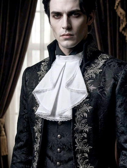 White Cotton Jabot Cravat With Lace Neck Frill - Victorian Steampunk Wedding Whitby Gothic - Oh My Gothness