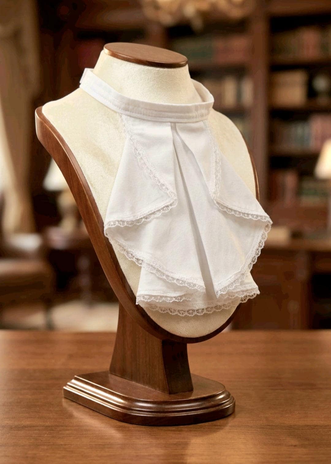 White Cotton Jabot Cravat With Lace Neck Frill - Victorian Steampunk Wedding Whitby Gothic - Oh My Gothness