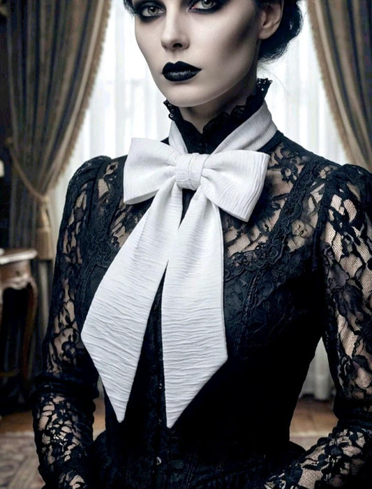 White Crinkle Cotton Cravat Bow Tie - Steampunk, Victorian, Wedding, Gothic, Unisex - Oh My Gothness