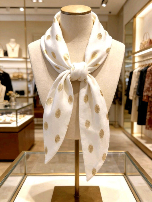 White & Gold Neckerchief Scarf - Unisex Wedding Races Ladies Steampunk - Oh My Gothness