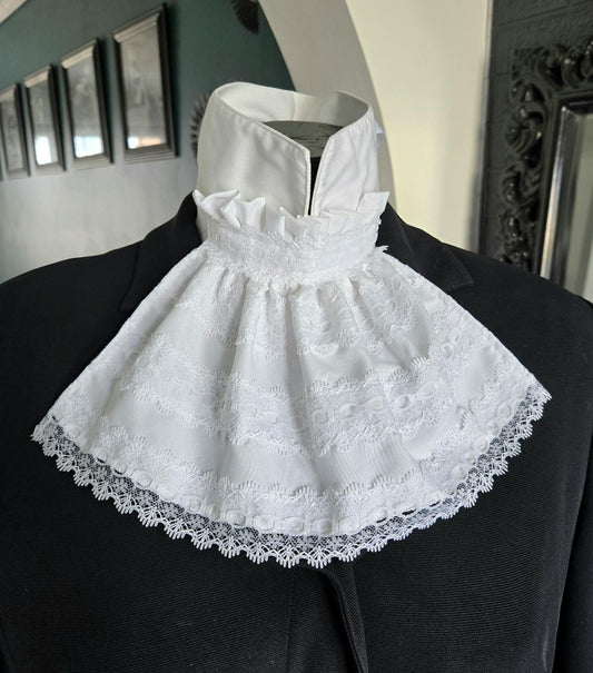White Lace Jabot Collar: Victorian Steampunk Neck Frill - Oh My Gothness