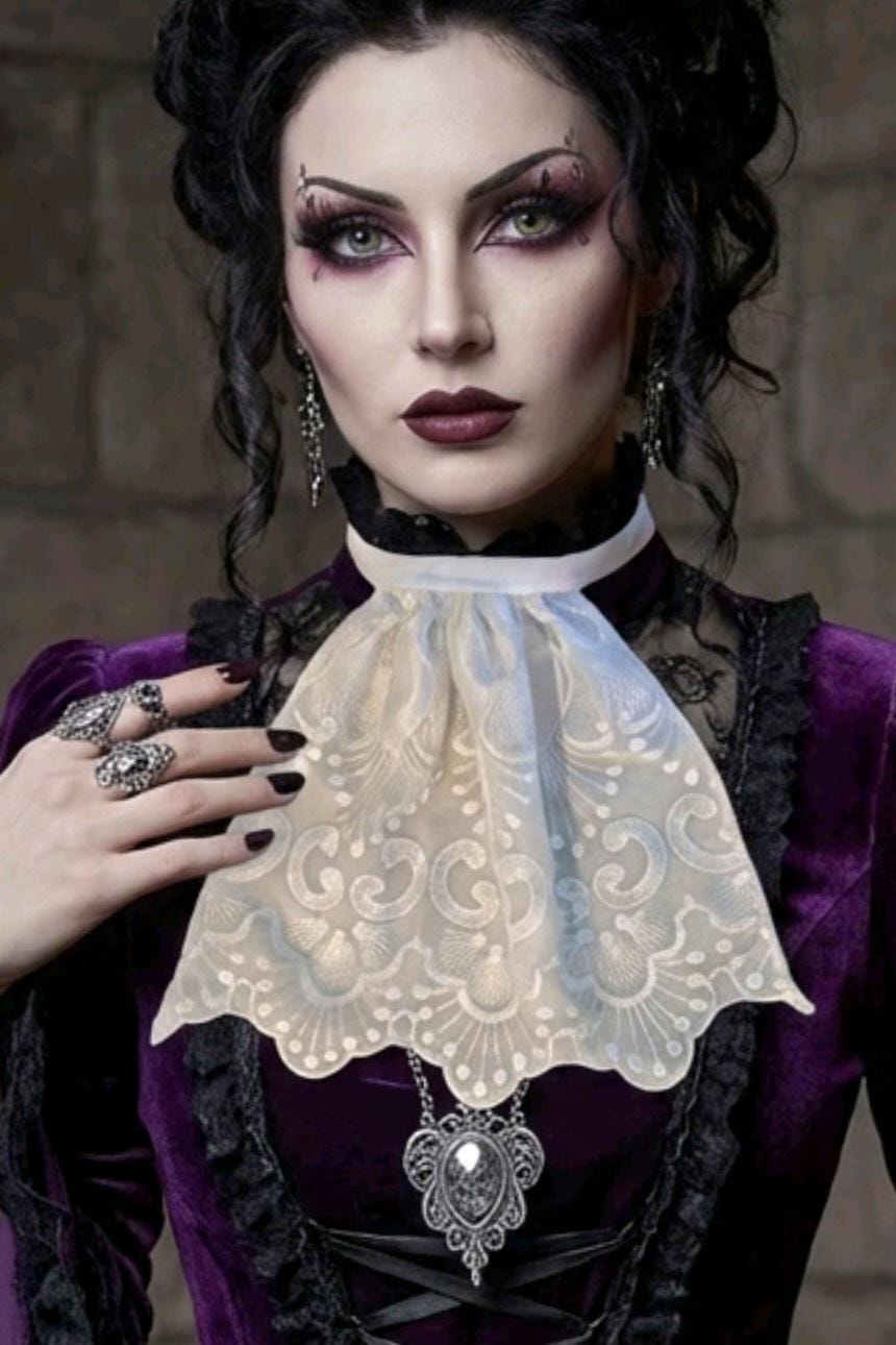 White Lace Jabot Cravat Victorian Neck Frill Whitby Fancy Dress Gothic Costume Austin Powers - Oh My Gothness