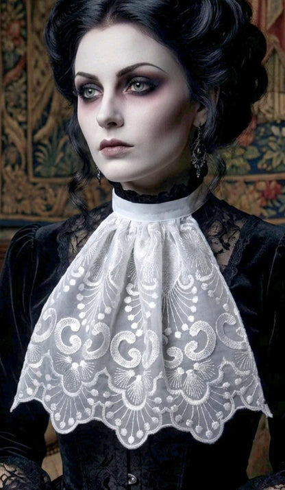 White Lace Jabot Cravat Victorian Neck Frill Whitby Fancy Dress Gothic Costume Austin Powers - Oh My Gothness