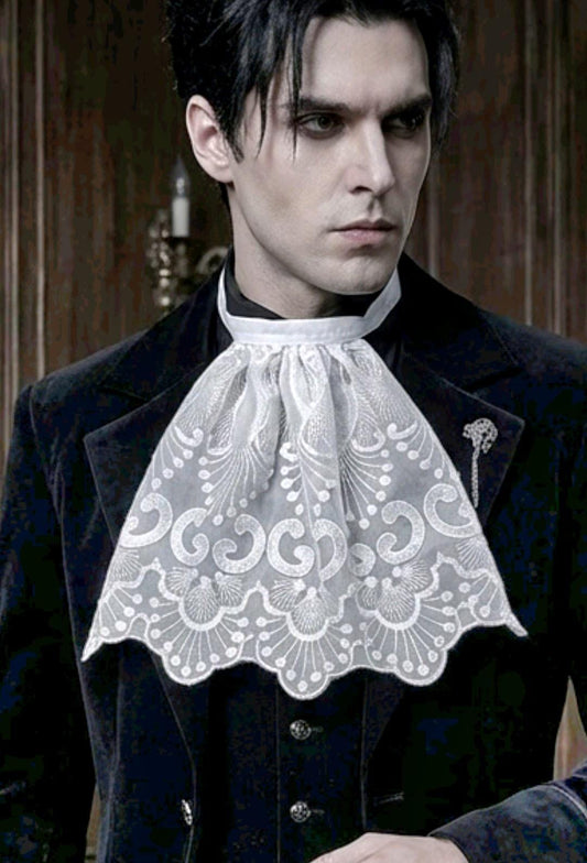 White Lace Jabot Cravat Victorian Neck Frill Whitby Fancy Dress Gothic Costume Austin Powers - Oh My Gothness