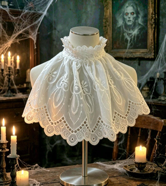 White Lace Ruffle Jabot Cravat Victorian Neck Frill Whitby Fancy Dress Gothic Costume - Oh My Gothness