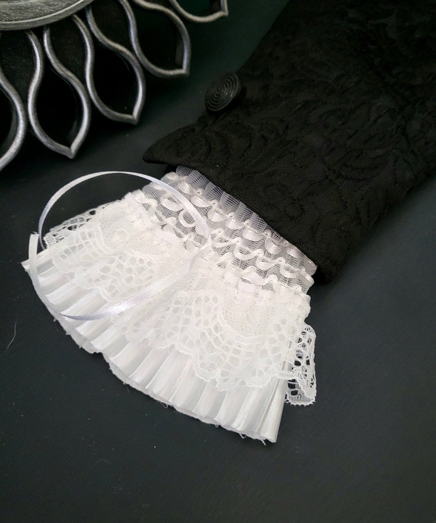 White Ruffled Lace Wrist Cuffs - Whitby Victorian Goth Style - Oh My Gothness