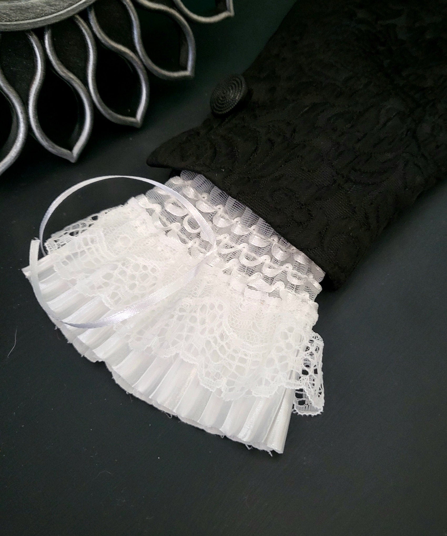 White Ruffled Lace Wrist Cuffs - Whitby Victorian Goth Style - Oh My Gothness